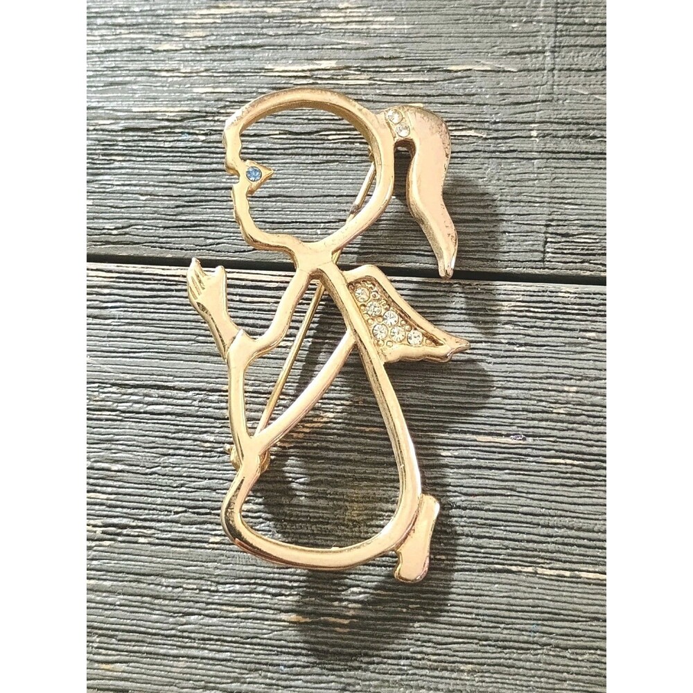 Praying Child Angel CCI Marked Gold Tone Rhinestone Silhouette Brooch Pin